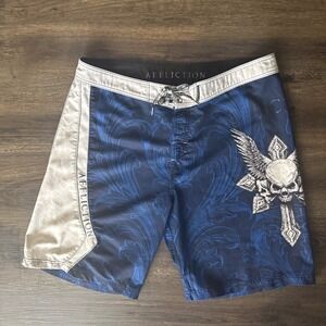 Affliction Micro Boardshort Mens 42 Skull Cross Wings Board Shorts Swim Spellout